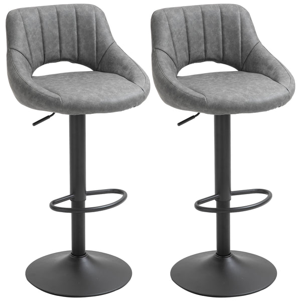 Set of 2 swivel bar stools upholstered in faux leather, grey
