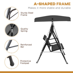 Balancelle 3 places avec auvent réglable, noir