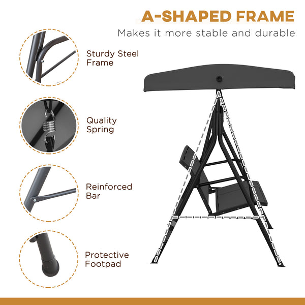 Balancelle 3 places avec auvent réglable, noir