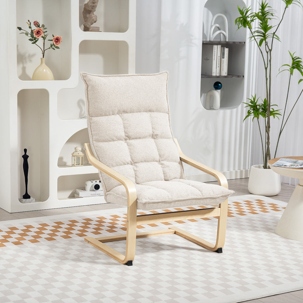 Fauteuil d'appoint rembourré avec pieds et accoudoirs incurvés, blanc crème