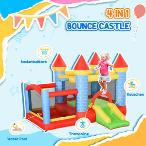 Château gonflable 9,2 x 9,5 pi, 4 en 1 pour enfants avec trampoline, toboggan, piscine, panier et souffleur
