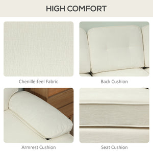 Modern corner sofa with right chaise longue, 3 seater upholstered sofa with wooden legs, cream white