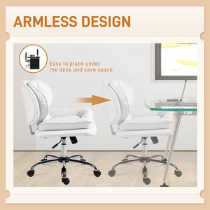 Wide swivel office chair with faux leather upholstery, reclining, without armrests, white