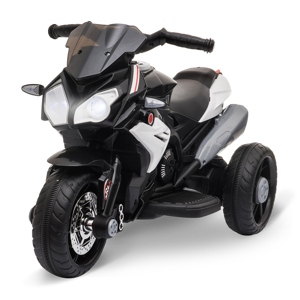 Moto électrique pour enfants 6 V avec 3 roues, musique, klaxon, lumières, noir