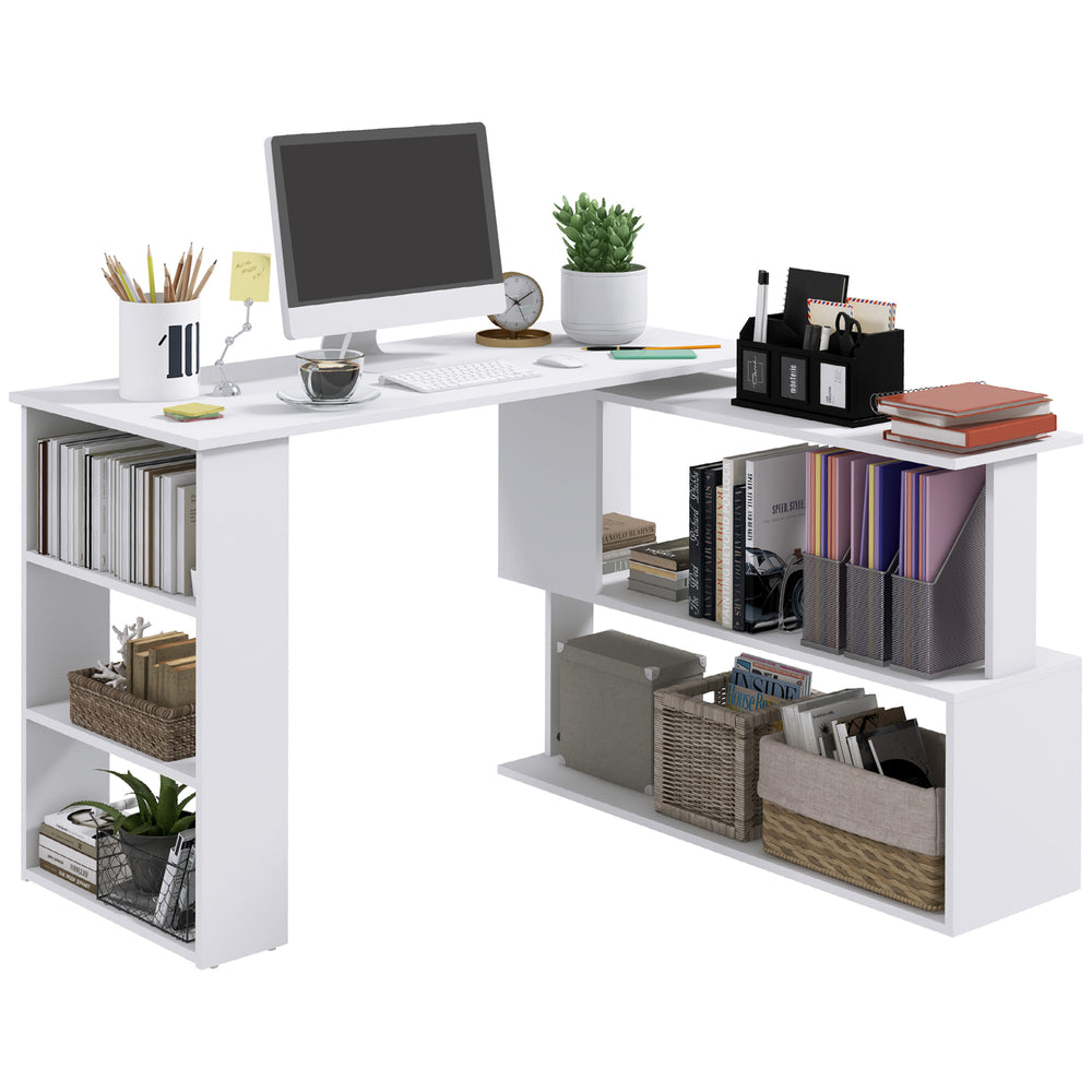Bureau d'angle 47" en forme de L, pivotant à 360°, réversible, avec étagère de rangement, blanc