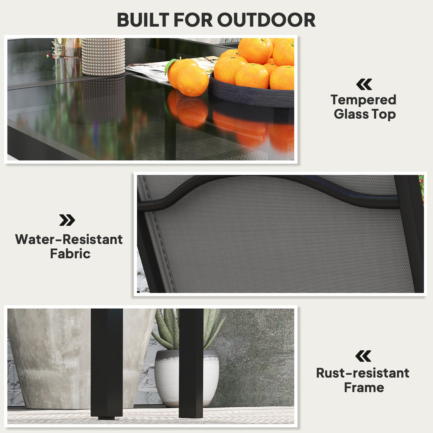 Outsunny 5-Piece Patio Dining Set with 4 Stackable Chairs, Tempered Glass Top and Rust-Proof Metal Frame