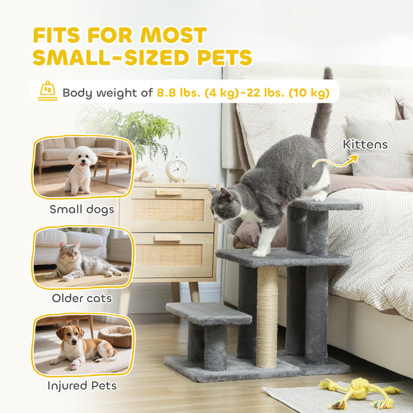 Cat steps with sisal scratching post, grey