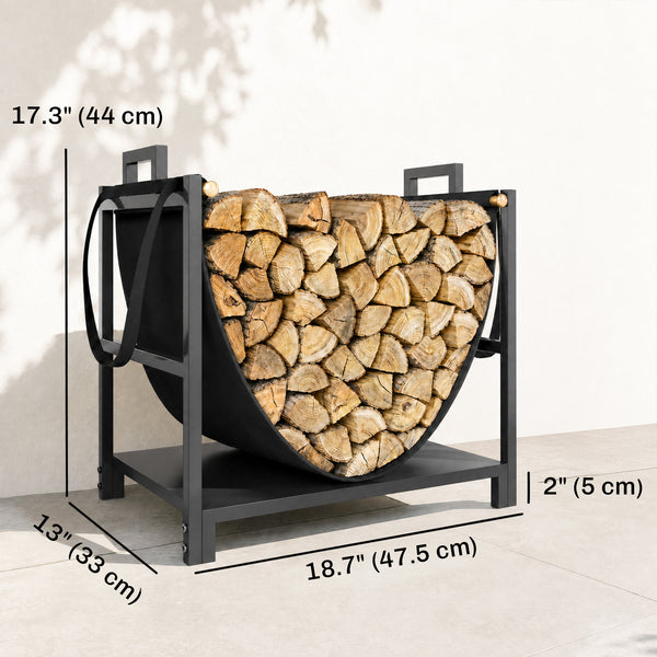 Support à bois de chauffage compact en acier avec sac de transport, noir