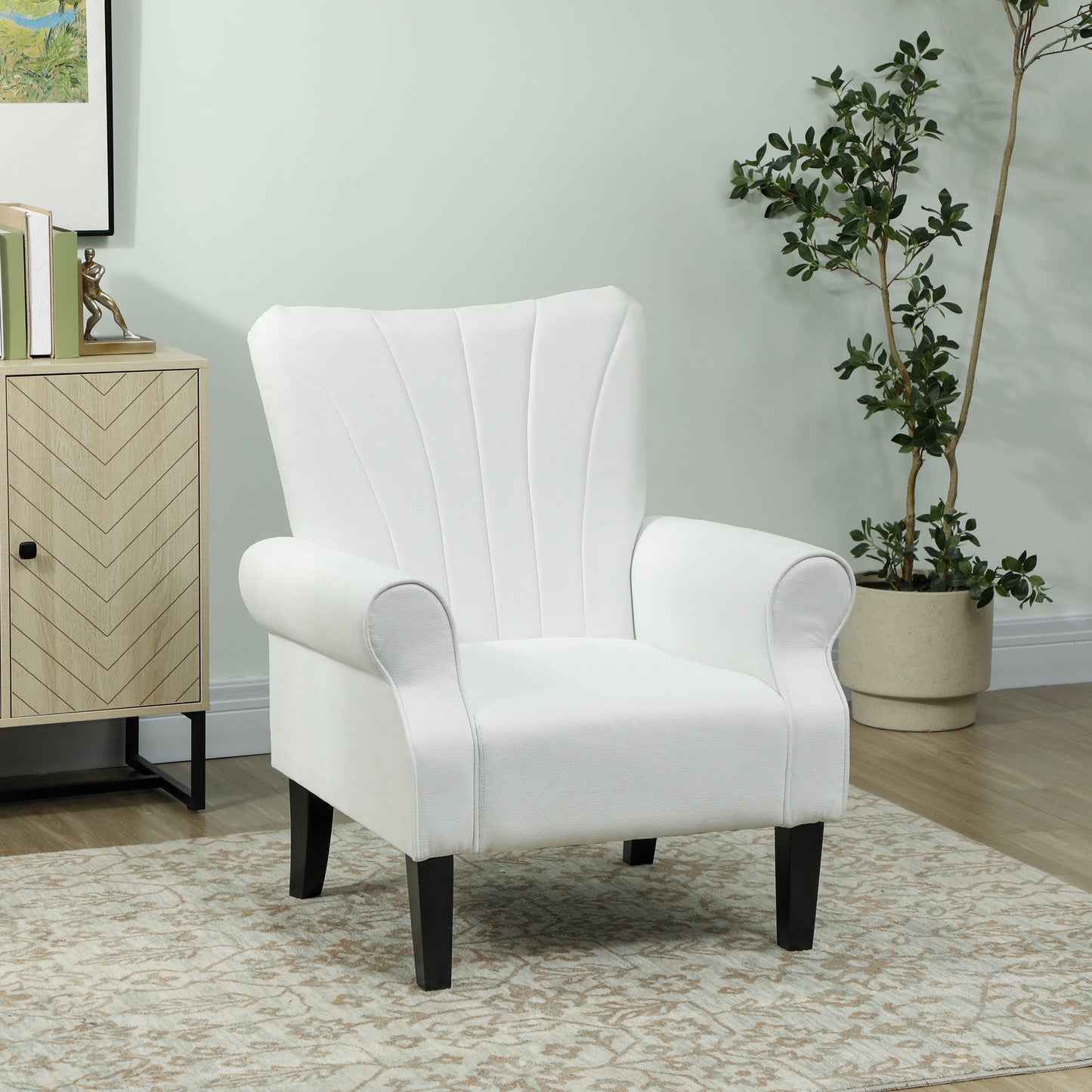 Fauteuil d'appoint moderne en tissu HOMCOM avec pieds en bois pour salon, chambre et bureau, blanc crème