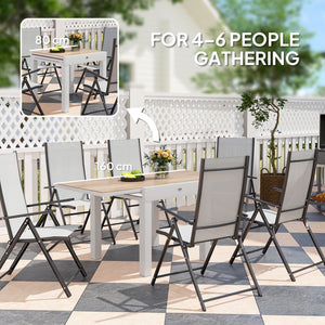 Extendable Patio Dining Table, Aluminum Frame Outdoor Patio Table with Faux Wood Top for Garden Backyard, Natural Wood