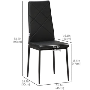 Set of 4 chairs with high backrests, faux leather upholstery and steel legs, black