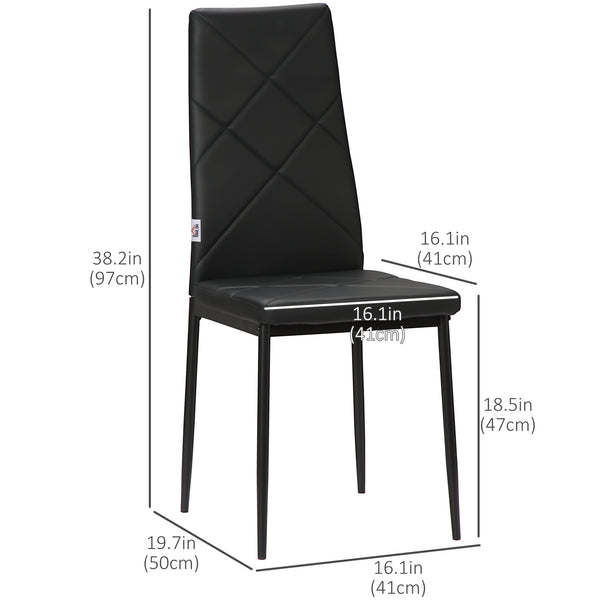 Set of 4 chairs with high backrests, faux leather upholstery and steel legs, black