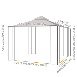 10' x 10' Steel Outdoor Patio Gazebo Canopy with Removable Mesh Curtains, Display Shelves, & Steel Frame, Brown