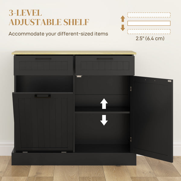 Meuble poubelle dissimulé basculant avec 2 tiroirs, noir