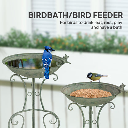 79cm Tall Round Metal Birdbath with Bird Statues and Decorative Stand, Bronze