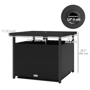 Table basse d'extérieur en rotin tressé avec trou pour parasol, noire