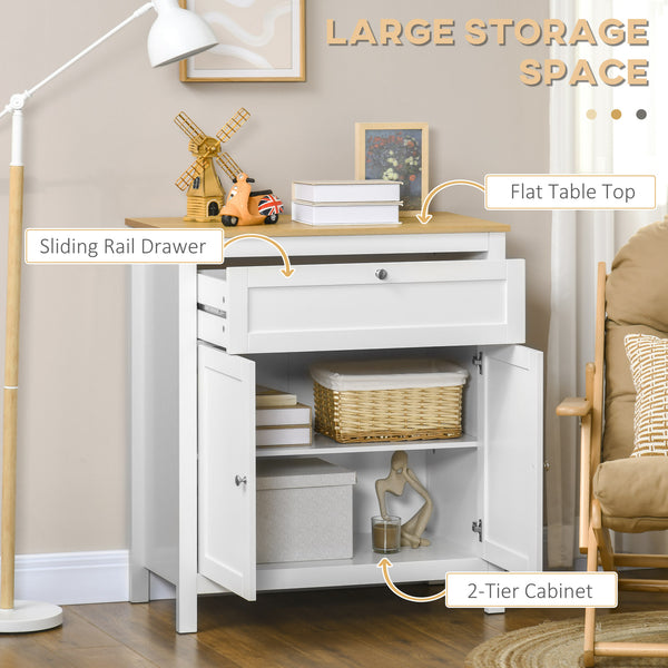 Buffet avec tiroir, armoire à double porte et étagère réglable, blanc.