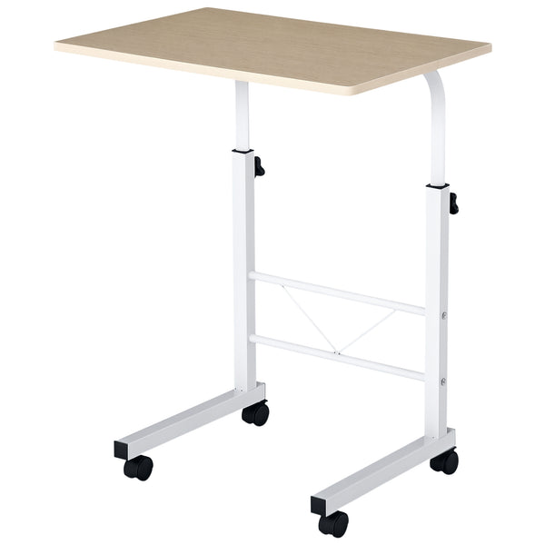Bureau debout mobile à hauteur réglable avec roulettes, bois naturel
