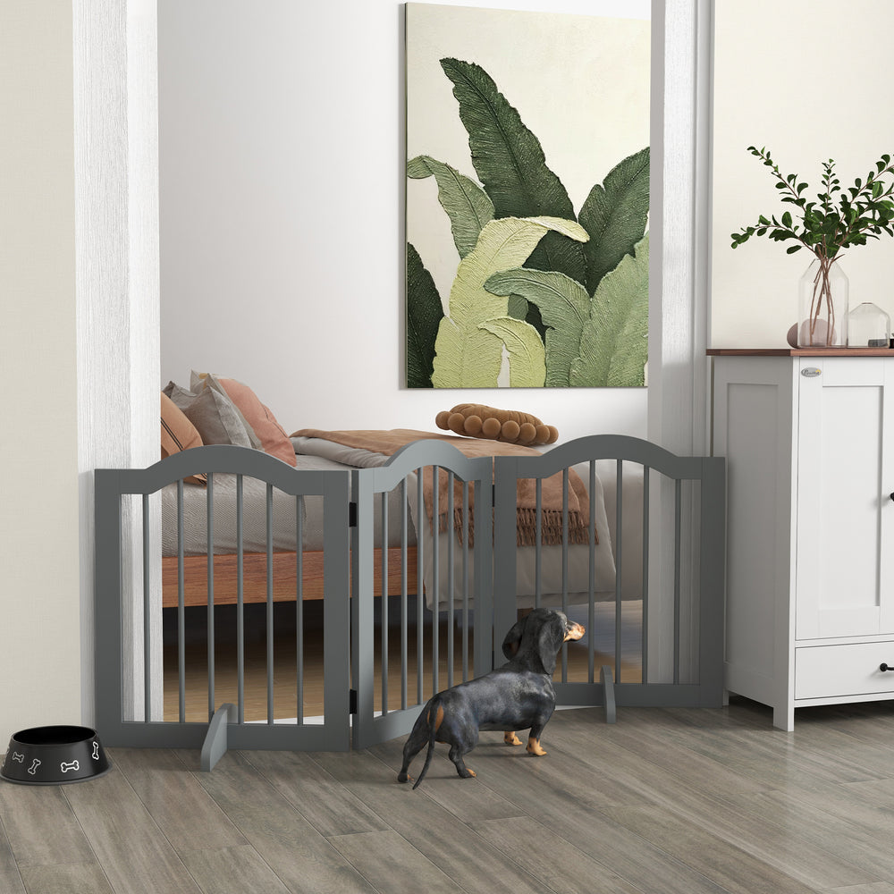 24" Freestanding Pet Gate For Dogs with 2 Support Feet, Light Grey