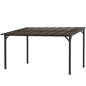 Pergola 10' x 14' à toit rigide, fixée au mur ou autoportante, avec toit en polycarbonate imperméable et indice de protection UPF 50+