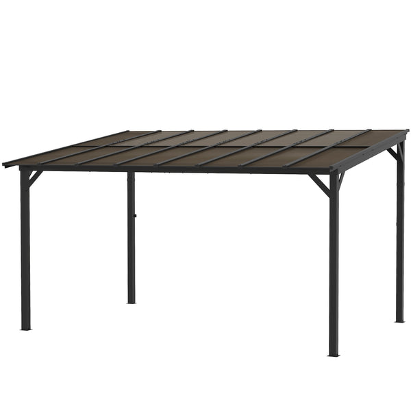 Pergola 10' x 14' à toit rigide, fixée au mur ou autoportante, avec toit en polycarbonate imperméable et indice de protection UPF 50+