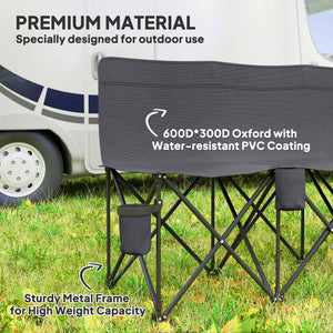 Chaise de camping pliante 6 places avec porte-gobelet et housse de transport pour camping, pique-nique et événements sportifs, gris foncé