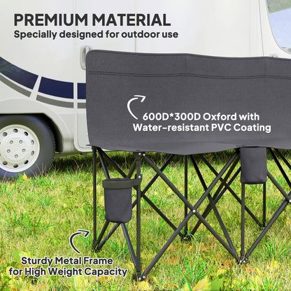 Chaise de camping pliante 6 places avec porte-gobelet et housse de transport pour camping, pique-nique et événements sportifs, gris foncé