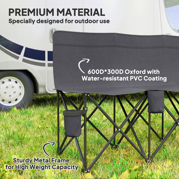 Chaise de camping pliante 6 places avec porte-gobelet et housse de transport pour camping, pique-nique et événements sportifs, gris foncé