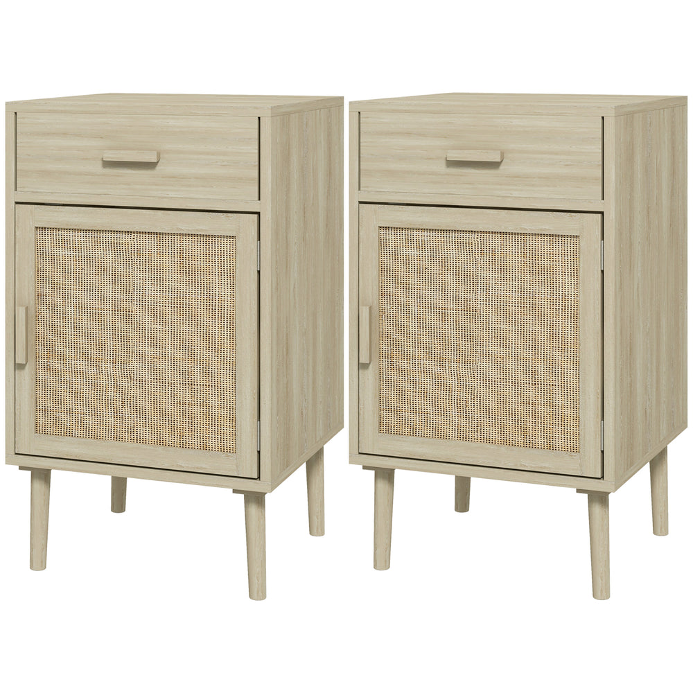 Lot de 2 tables de chevet bohèmes avec tiroir en chêne