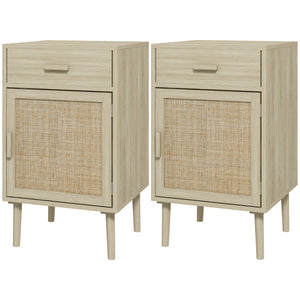 Lot de 2 tables de chevet bohèmes avec tiroir en chêne