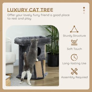 Cat tree with perch, scratching post, niche, cat play ball, dark gray 