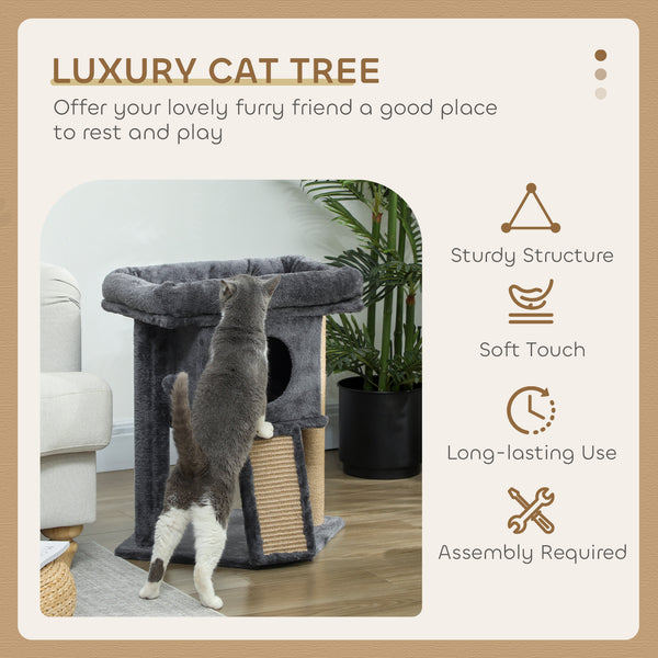 Cat tree with perch, scratching post, niche, cat play ball, dark gray 