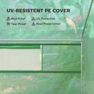 Tunnel greenhouse with galvanized steel frame, doors and windows, wind-resistant, green