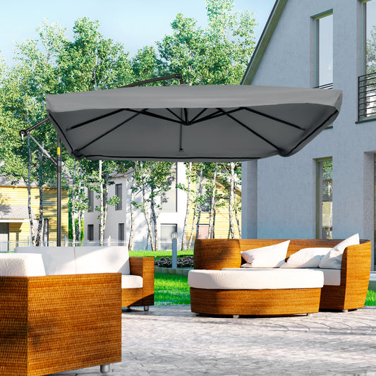Outsunny Offset Patio Umbrella with Net and Umbrella Base, Adjustable Cantilever Canopy with Cross Base, Weight Plates &amp; 8 Ribs |