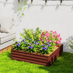 Raised planter in galvanized steel, dark brown wood effect