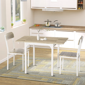 Drop-leaf kitchen table with 2 chairs for apartments and studios, natural color.