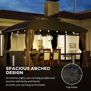 Gazebo 10' x 12' à toit rigide avec double toit, filet et rideaux pour jardin, cour, terrasse,