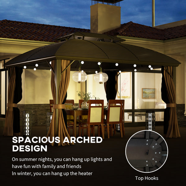 Gazebo 10' x 12' à toit rigide avec double toit, filet et rideaux pour jardin, cour, terrasse,