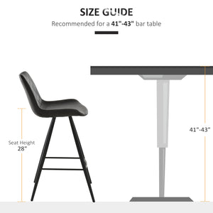 Lot de 2 tabourets de bar en microfibre avec pieds en métal et coussin rembourré, noir