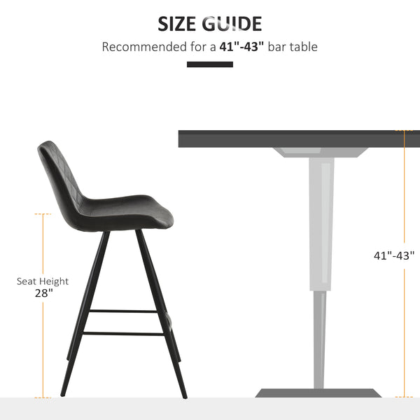 Lot de 2 tabourets de bar en microfibre avec pieds en métal et coussin rembourré, noir