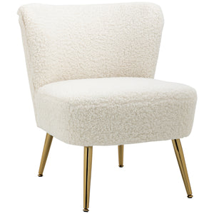 Fauteuil de salon avec rembourrage moelleux et pieds dorés, blanc