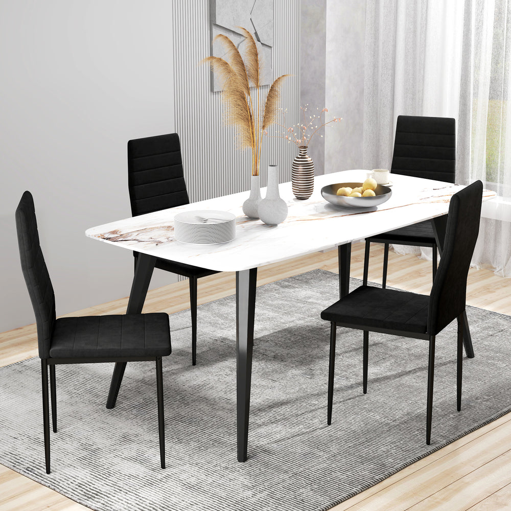 Set of 4 modern chairs with high padded backrest and metal legs, black