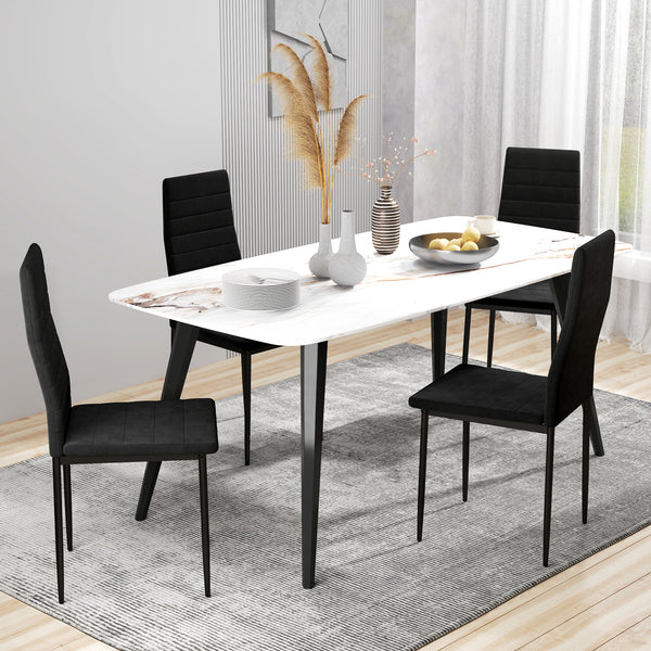 Set of 4 modern chairs with high padded backrest and metal legs, black