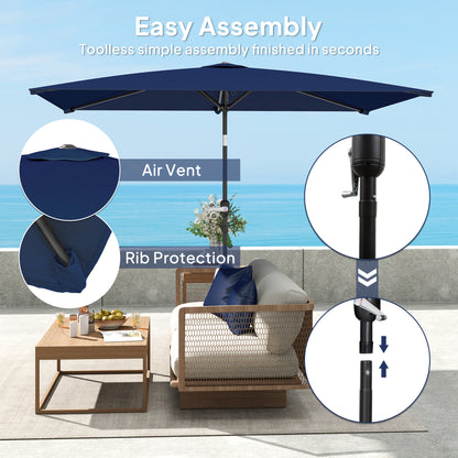 Parasol de jardin rectangulaire inclinable en aluminium 2 x 3m avec manivelle, bleu marine
