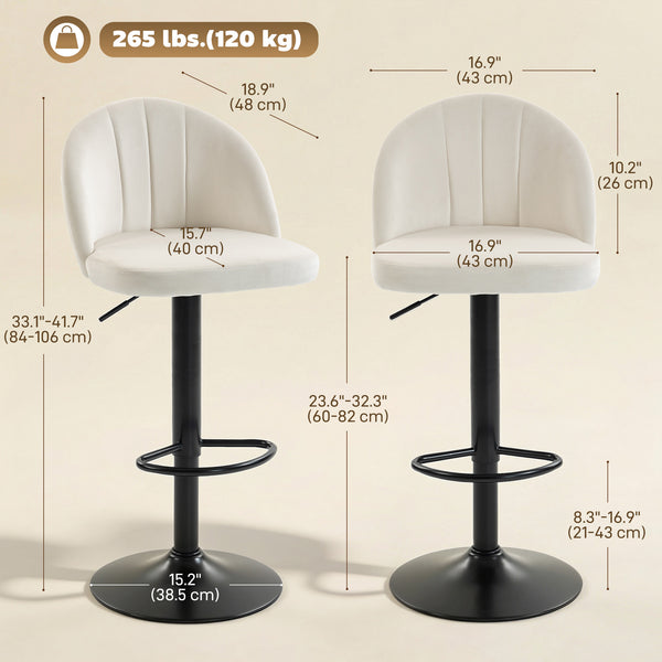 Ensemble de 2 tabourets de bar pivotants avec repose-pieds, blanc crème