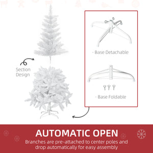 HOMCOM 5ft White Artificial Christmas Tree, Pine Realistic Branches, Self-Open, Indoor Holiday Decor |