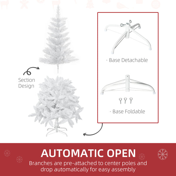 HOMCOM 5ft White Artificial Christmas Tree, Pine Realistic Branches, Self-Open, Indoor Holiday Decor |