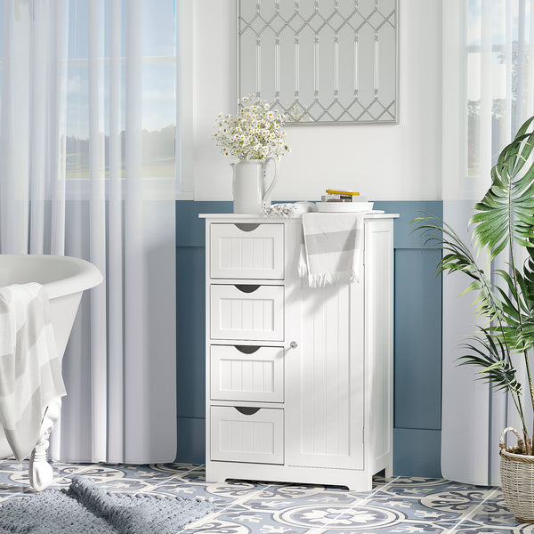 Bathroom storage cabinet with adjustable shelf and 4 drawers, white