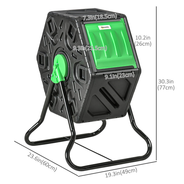 Composteur rotatif avec 24 aérations et pieds en acier, 64 litres, vert