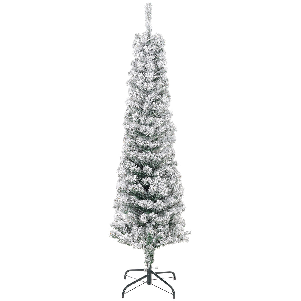 Sapin de Noël givré vert de 5 pieds en forme de crayon